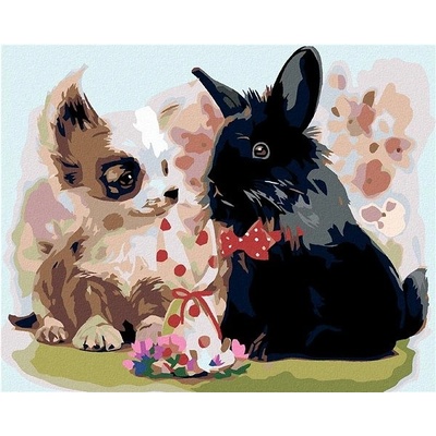 zuty Malování podle čísel Štěně s černým králíkem 100 x 80 cm bez rámu a bez vypnutí plátna