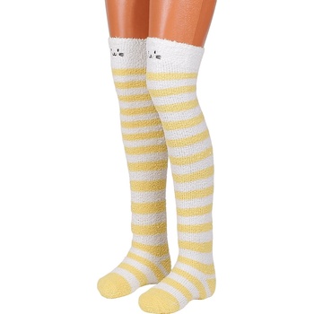 Image 1 of Дълги чорапи на райе в бяло и жълто с коте