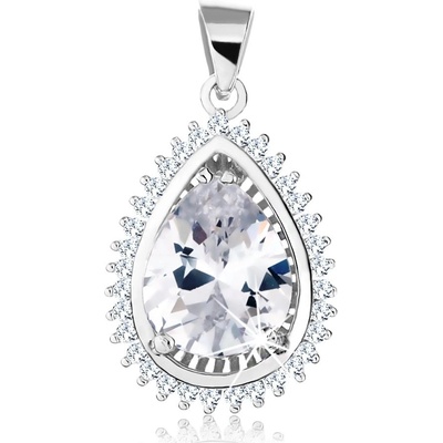 Šperky Eshop Stříbrný rhodiovaný přívěsek broušený čirý zirkon ve tvaru slzy X15.17