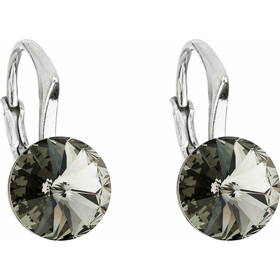 Evolution Group strieborné náušnice visiace s krištálmi Swarovski čierne okrúhle 31229.3