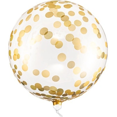 Party Deco Балон Сфера, 40см, Прозрачен със Златни Конфети
