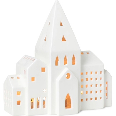 KÄHLER Lucerna domeček Urbania City 21 cm, bílá barva, keramika