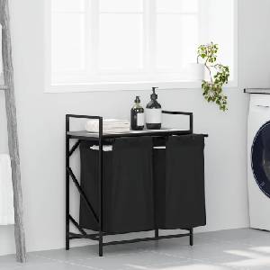 vidaXL Кош за пране, 2 отделения, с рафт, сив, цвят Сонома (859068)