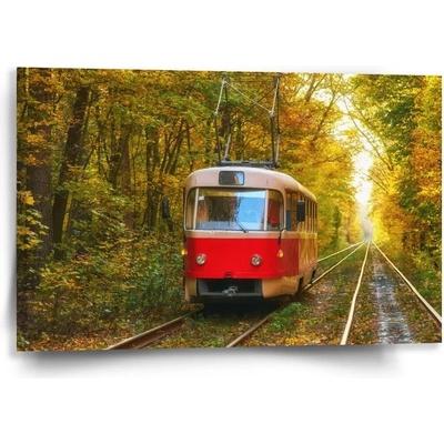Sablio Obraz Červená električka v lese - 60x40 cm