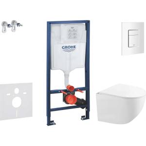 GROHE Rapid SL - Комплект за монтаж пред стената, компактна тоалетна „Gaia със седалка „softclose, бутон „Skate Cosmopolitan, алпийско бяло SANI11BA3103 (SANI11BA3103)