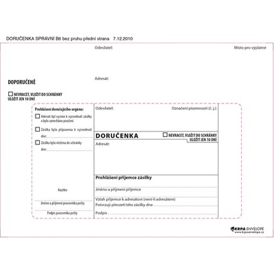 Obálky B6 s doručenkou, vytrhovací okénko - bílá / 1000 ks, 133580