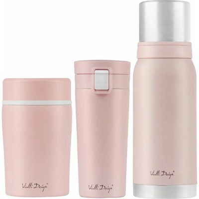 Vialli Design FUORI ružová zostava termohrnček 400 ml + termoska 1 l + termoska na jedlo 500 ml