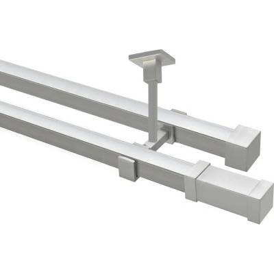 OK-GarnýžeCZ Garnýž kovová hranatá dvouřadá 20x20mm Zanotti satina 280 cm do stropu / kroužky s žabkou