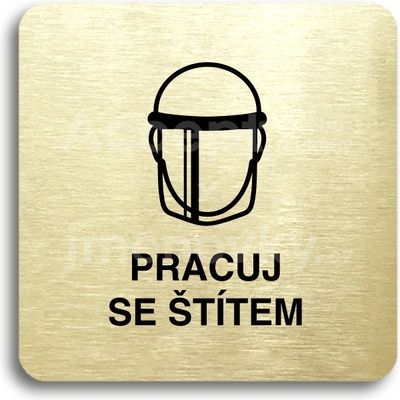 ACCEPT Piktogram pracuj se štítem V - zlatá tabulka - černý tisk bez rámečku