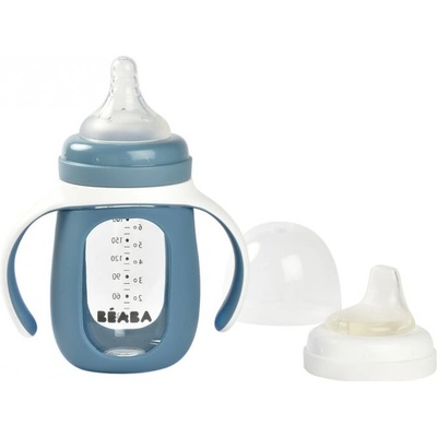Beaba dojčenská fľaša sklenená 2v1so silikónovou ochranou Blue 210ml