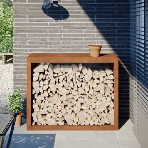 vidaXL Стойка за дърва за огрев 100x40x80 cm Патинираща стомана (850981)