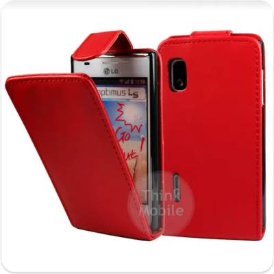LG Optimus L5 E610 Flip Калъф Червен + Протектор