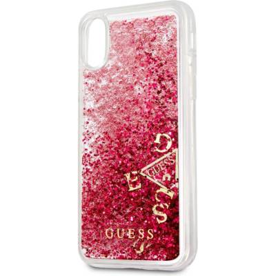 GUESS Glitter Hard Case - дизайнерски кейс с висока защита за Apple iPhone XS, iPhone X (розов)