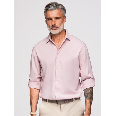 Ombre Clothing Мъжка риза от вискоза и лен, regular крой - пастелно розова V3 OM-SHCS-0190 Ombre Clothing Ombre Clothing | Mnogotsveten | МЪЖЕ | S