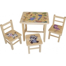 Drew-mix Detský stôl z dreva so stoličkami ZOO Vzor G1