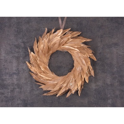 MagicHome Veniec Vianoce páperový zlatý závesný 35 cm