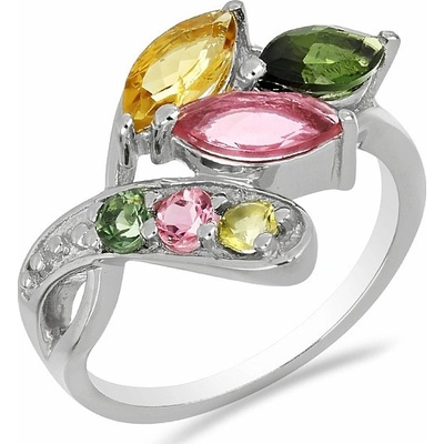 Nefertitis Prsten stříbrný s broušenými vícebarevnými turmalíny 023241 MT
