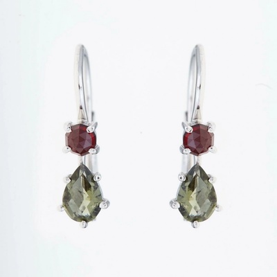 My Moldavite Stříbrné náušnice s vltavíny a granáty 5538-2