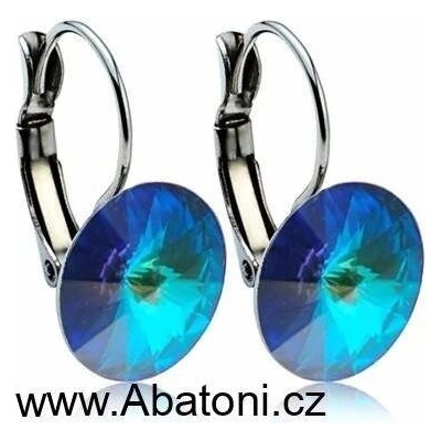 Swarovski Elements Rivoli vlepený krystal stříbrné náušnice visací modré kulaté 31106.5 Bermuda Blue modrá mořská duhová měňavá