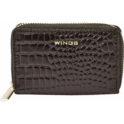 WINGS Malá dámská peněženka z přírodní kůže na zip CROCO černá