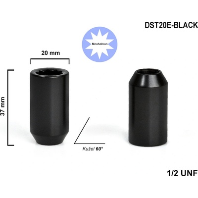 Kolová matice 1/2 UNF kužel s vnitřním mnohohranem, DST20E-BLACK, výška 37,Ø 20 mm, černá