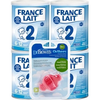 France Lait 2 4 x 400 g + Dr.Brown`s Hryzadlo cumlík ružový