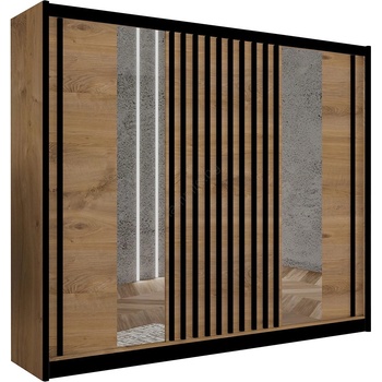 EMS Gардероб с огледало SANTINO 250x215 см дъб крафт/черен (MT0116)