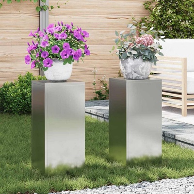 vidaXL Стойка за растения 2 pcs Сребрист 24 x 24 x 55 см (865818)