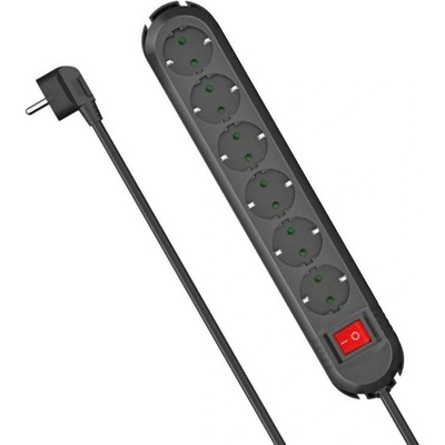 Hama Разклонител HAMA 00223132 / 6 гнезда / 2 m / 16A / 3680W / Черен / 90° гнезда / Защита от пренапрежение
