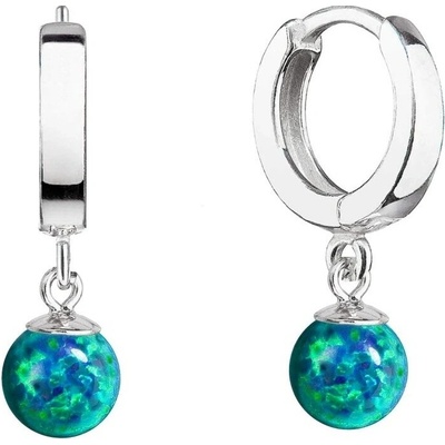 Evolution Group Strieborné kruhy s visiacim syntetickým opálom 11404.3 green