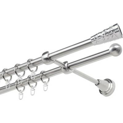 OK-GarnýžeCZ Garnýž kovová dvouřadá 19mm Sevilla nerez 160 cm do stěny / kroužky s háčkem