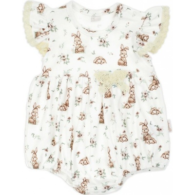 Body s nohavičkami bavlna Nicol Bunny krátky rukáv krémová