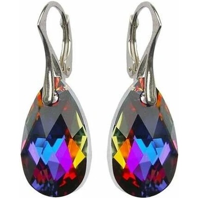 Swarovski Elements Pear krystal 16 mm Stříbrné náušnice visací oranžovo modrá slza, kapky 31215.5