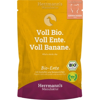 Herrmanns 20х100г Bio-Selection Herrmann's, консервирана храна за котки - био патешко с картофи и бананов чипс