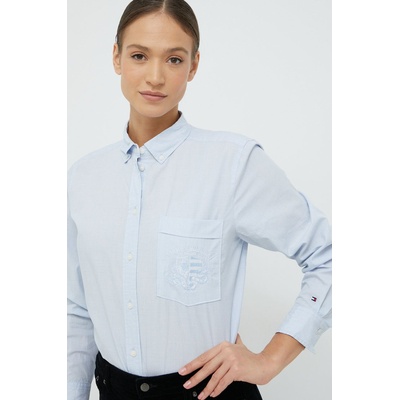 Tommy Hilfiger Памучна риза Tommy Hilfiger дамска със стандартна кройка с класическа яка (WW0WW35137.9BYY)