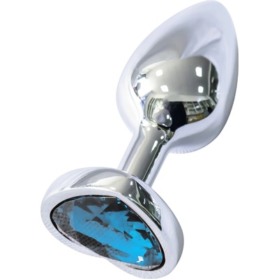 Sunfo - метален анален плъг със синьо сърцевидно камъче (сребърен)