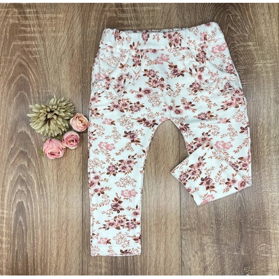 Baby Powder Handmade kalhoty s ozdobenými kapsami květinové bílá