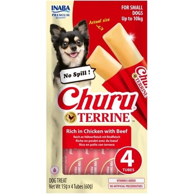 Inaba Foods Dog Churu Terrine - Лакомство за кучета, фин крем с Пиле и Телешко, 4 броя х 15 грама, Япония EUD522