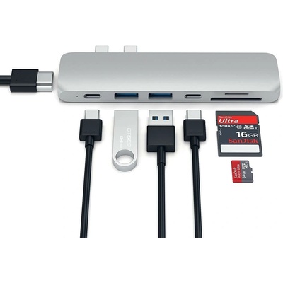 Докинг станция Satechi ST-CMBPS, от USB C към 1x USB C(TB3), 1x USB C, 2x USB A, 1x HDMI, 1x SD/MicroSD четец на карти, сребриста (288983 / 30870)