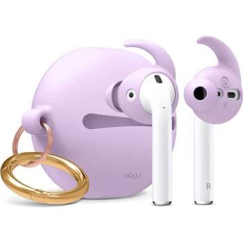 elago Защитен калъф в комплект с накрайници Elago Basic Cover with Carrying Pouch, за Apple Airpods/Airpods 2, силиконов, с карабинер, силиконови, антибактериалени, лилави (EAP-BUDSHK-LV)