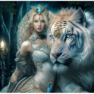 Norimpex - Puzzle Diamant painting: Girl with a tiger 30x40cm - 1 - 39 piese