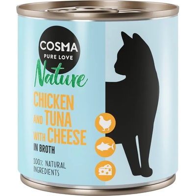 Cosma 6х280г Cosma Nature, консервирана храна за котки - пиле и риба тон със сирене