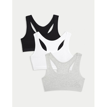 Marks & Spencer Висококачествени памучни горнища с изрязани крачоли, 3 броя (6-16 години) Marks & Spencer сиво Marks & Spencer | Siv | Момичешки | 158/164