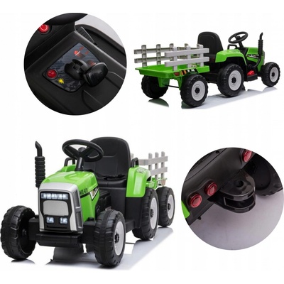 Mamido Elektrický traktor s vlečkou T2 zelený 12V7Ah EVA kola