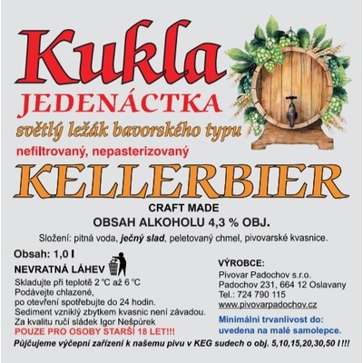 Pivovar Padochov Kukla Kellerbier 11° 1 l (pet)