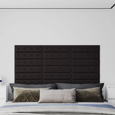 vidaXL Стенни панели, 12 бр, черни, 60x15 см, изкуствена кожа, 1, 08 м2 (343981)