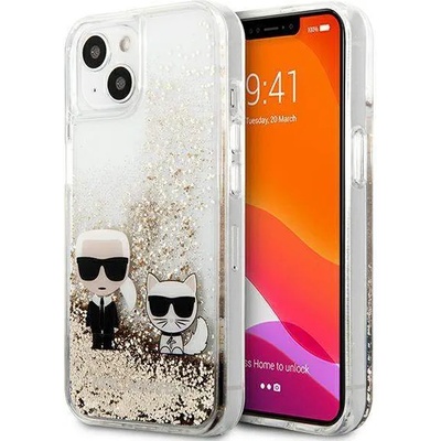 KARL LAGERFELD Liquid Glitter Karl & Choupette Case - дизайнерски кейс с висока защита за iPhone 13 (прозрачен)