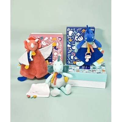 DouDou et Compagnie Paris hračka s úchytem na dudlík dinosaurus modrý 23 cm