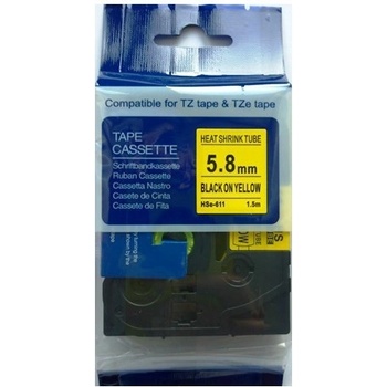 Pro Brother Съвместима лента с Brother HSe-611, 5, 8mm x 1, 5m, черен печат / жълт фон (HSE611)