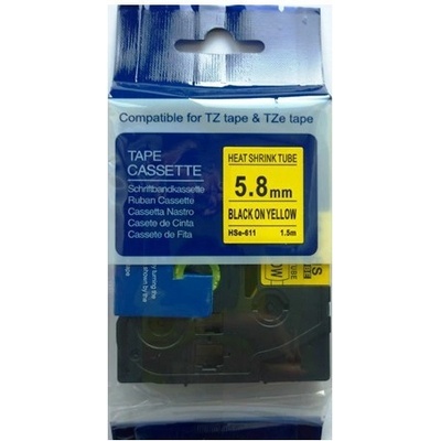 Compatible Съвместима лента с Brother HSe-611, 5, 8mm x 1, 5m, черен печат / жълт фон (HSE611)